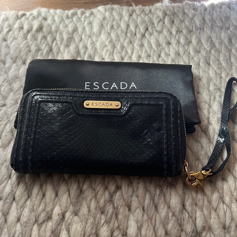 Euc Navy Blue Python Leather Wallet With Dust Bag - image 1